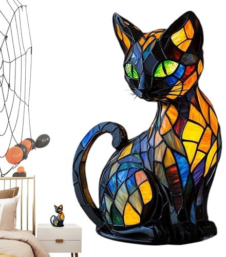 Luckxing Tier Lampe,Katze Nachttischlampe LED Nachtlicht | Resin Deko Gruselige Halloween Dekoration | Weihnachtsdekoration