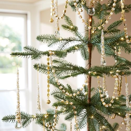 Perlengirlande und Eiszapfen Ornament Set für Weihnachtsbäume mit 1,2 m langer Girlande und 4 Perlen-Eiszapfen