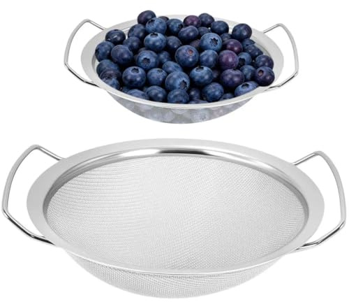 Yonality Sieb 2er Set, Edelstahl Küchensieb Seiher mit Griff, Feinmaschiger Seiher, für Nudeln Obst Reis Gemüse, Gesund, Hochglanzpoliert, Spülmaschinenfest, Ø 20cm und 16cm