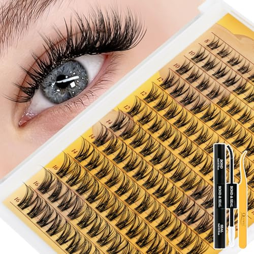 QUEWEL Kit Faux Cils, 144 Pcs Faux Cils Naturel, Wispy, 8-16 MM (YX-B) | C CURL Kit Faux Cils avec colle faux cils et pince à cils, Idéal pour les voyages, les mariages et le maquillage quotidien.