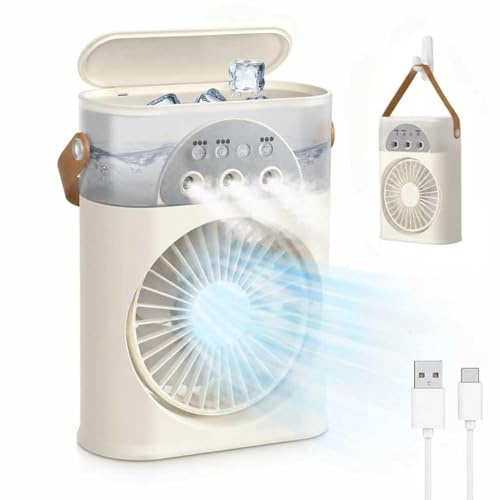 Mini Portable AC Air Conditioner, Small Evaporative Cooler Fan That Cool Like AC Unit with 3 Speeds & 2 Mist & Light, Personal Hoseless Water AC Unit for Bedroom Room Office Car Camping Home