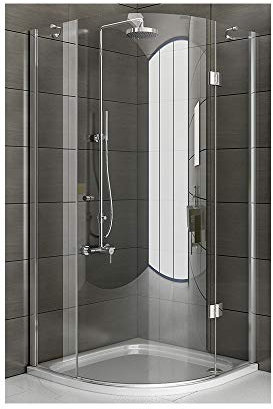 ROTONDO Clear Viertelkreis Duschkabine 90x90x200 mit Nanobeschichtung | Echtglas, EasyClean Duschwand aus Einscheibensicherheitsglas ESG | Duschabtrennung Rund