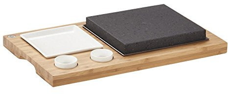 The SteakStones Steak Plate & Sauces Set, an Official SteakStones Hot Stone Cooking Product. A Fun, Interactive Way to Enjoy Steak on The Stone Using Lava as seen on Dragons Den