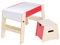 roba Maltisch & Hocker Set, Kindertisch & -Stuhl Kombination Holz natur/rot, Schreibtisch für die Vorschule inkl. Stuhl mit Papierrolle