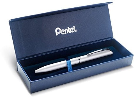 Pentel BL2007 EnerGel Tintenroller, hochwertig, einziehbar, Spitze 0,7 mm, Korpus aus mattem Metall, Weiß – Geschenkbox