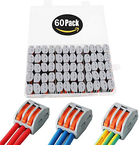 Connettore a dado a leva, conduttori assortiti CESFONJER, connettori per cavi elettrici compatti unilaterali, morsettiera a spinta, connettori di giunzione 60 pezzi connettori per cavi 28-12 AWG