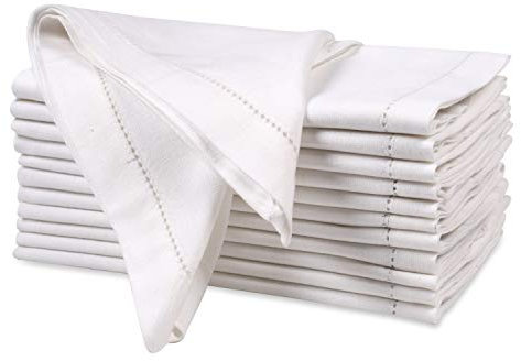 Dekorative Stoffservietten mit Hohlsaum, Baumwolle, Weiß, 50,8 x 50,8 cm, Hochzeits-/Cocktail-Servietten, gehrte Ecken, maschinenwaschbar, 12 Stück
