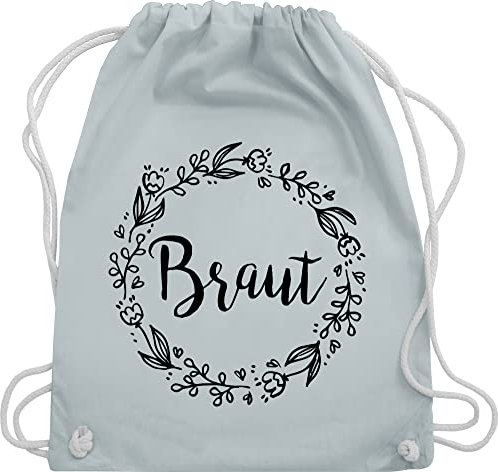 Turnbeutel Rucksack - Braut Blumenkranz schwarz - Unisize - Pastell Blau - gymsack jga tasche bridal shower rucksaecke junggesellenabschied frauen beutel junggesellinenabschied stoffrucksack damen