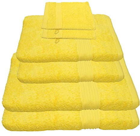 Julie Julsen 6 TLG Handtuchset 2 Badetücher 2 Handtücher + 2 Waschhandschuhe gratis Reine Baumwolle über 30 Farben Gelb