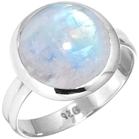 Jeweloporium 925 Silber Ringe für Damen Weiß Echt Mondstein mit Stein Handgefertigt Silber Ringe Größe 60(19.1) das Erntedankfest Geschenk Mode Schmuck