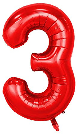 XXL Folienballon Zahl 100 cm in Rot - Helium geeignet - für Geburtstag Hochzeit Party uvm - Zahlen Ballon im Zahlen-Design Jubiläum Geschenk Luftballon Zahlenballon riesen 18 Nummer Deko (Zahl 3)