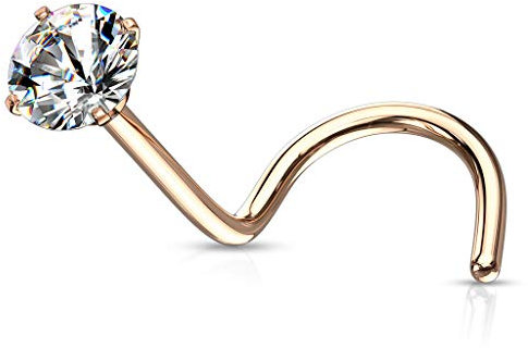 Tata Gisèle Piercing de nez en acier chirurgical 316L et Oxyde de Zirconium Rond. Différentes Couleurs d'Acier et de Zircons - (Or Rosé/Transparent, 3)