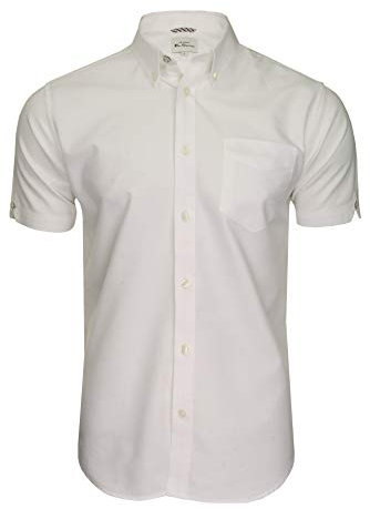 Ben Sherman Men's Button-Down Collar Oxford Shirt, Short Sleeved, Regular Fit (White (Embroidered Pocket Logo)) XL