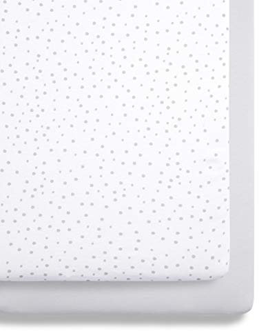 Snuz spannbettlaken 2er-Pack - Jersey-Baumwolle für SnuzPod Babybett Beistellbetten, 40x75,5 cm-44x80 cm, Leicht und Atmungsaktiv, Maschinenwaschbar, Baby Erstausstattung Neugeborene, Grau Gepunktet