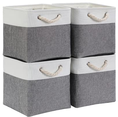 Mangata Cube Storage Boxes 33x33x33cm, Fabric Storage Basket for Cupboards, Shelves, Closet, Grey White(13 x 13 inch, 4 Pack)