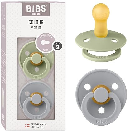 BIBS Colour Schnuller 2er-Pack, BPA-frei, Kirschform Nippel. Naturkautschuk/Latex, Hergestellt in Dänemark. Größe 2 | 6+ Monate | 2-Pack, Sage/Cloud