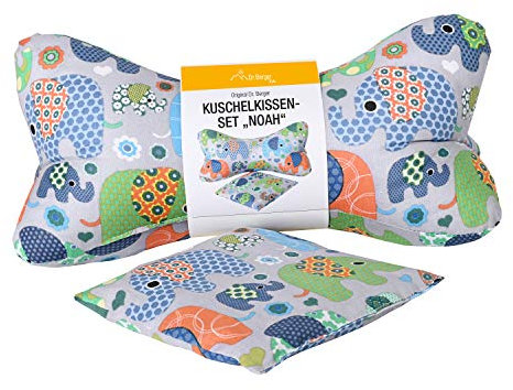 Dr. Berger Kinderkissen Nackenrolle Kinder Kissen Leseknochen 30 cm - Kleinkindkissen Set NOAH Nackenkissen mit Wärmekissen 100% Baumwolle - ergonomisches Buchkissen Lesekissen, Tabletkissen blau