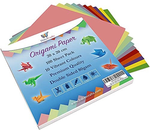 Origami-Papier, 100 Blatt, groß, quadratisch, traditionelles japanisches Origami-Faltpapier, doppelseitig, 10 helle und pastellfarbene Farben, für Erwachsene und Kinder (groß – 20 cm x 20 cm – 1