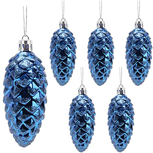 Christmas Concepts® Packung mit 6-90mm Tannenzapfen-Kugeln – glänzend und glitzernd – Luxus-Weihnachtsdekoration (Mitternachtsblau)