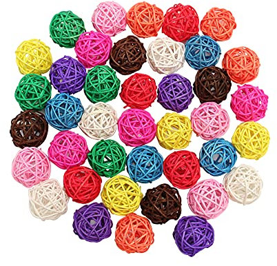 Pilikoll 40 Stück Bird Rattan Kugeln Spielzeug 3cm Gemischte RattanKugeln Rattankugeln Deko Rattan Kugel Tischdeko für DIY für Papageien, Bird Spielzeug,DIY Handwerk, Blumenschmuck