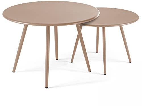 Oviala Palavas Couchtische, rund, Stahl, Taupe, 2 Stück