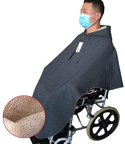 DWXN Rollstuhl Wasserdichter Poncho Für Erwachsene, Warm Plüsch Winddicht Herbst Und Winter Rollstuhldecke, Weicher Mit Kapuze Rollstuhl Regenmantel Universalgröße,Grau,Male