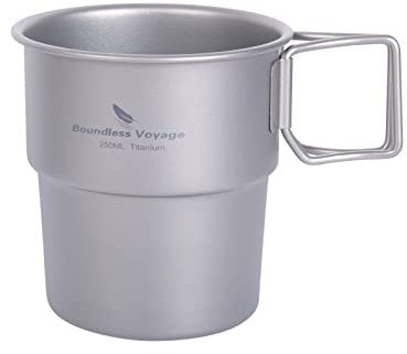Boundless Voyage Tasse à café en titane - 250 ml - Pour l'extérieur, le camping, la randonnée, le pique-nique, le feu ouvert - Ti3050D (sans couvercle)