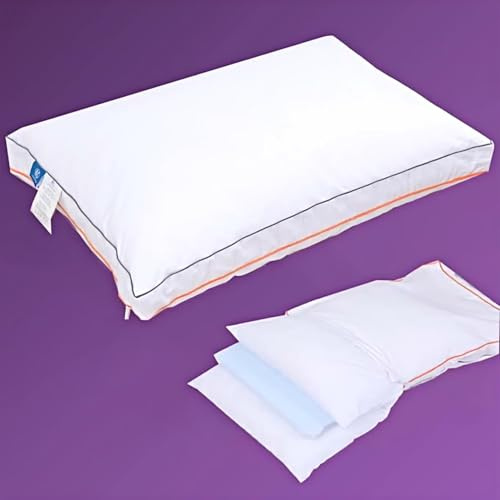 Kopfkissen 66x45 cm Höhenverstellbar durch 3 Schichten, Kühlender Waschbar | Kühlender Memory-Foam, 100% Baumwolle Bezug, Waschbar, für Seiten-, Rücken- und Bauchschläfer