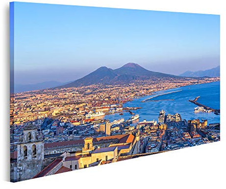 islandburner Bild auf Leinwand Napoli Neapel und der Vesuv im Hintergrund bei Sonnenuntergang in einem Sommertag Italien Kampanien Wandbild Poster Kunstdruck Bilder 100x57cm
