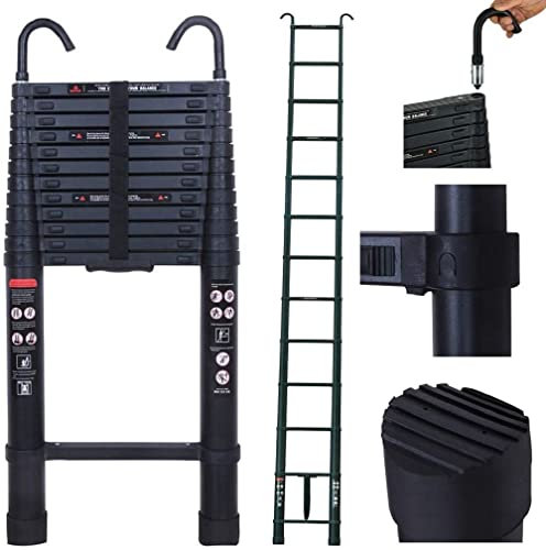 5 m/16,5 FT Teleskop-Klappleitern aus Aluminium EN131-Zertifikat Mehrzweck-Trittleiter Teleskop-Auszugsleiter Tragbare Aluminiumleiter Max. Belastung 150 kg/330 lb mit abnehmbarem Haken