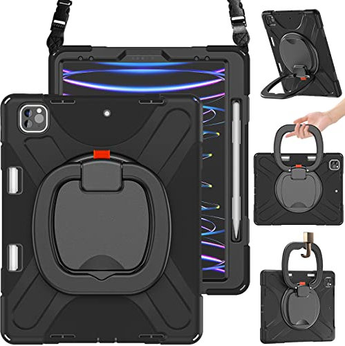 BRAECN Schutzhülle für iPad Air 13 Zoll M2 (2024), robuste Schutzhülle für iPad Pro 12,9 6. / 5. / 4. / 3. Generation mit Ständer, drehbarem Griff, Schultergurt, kabelloser