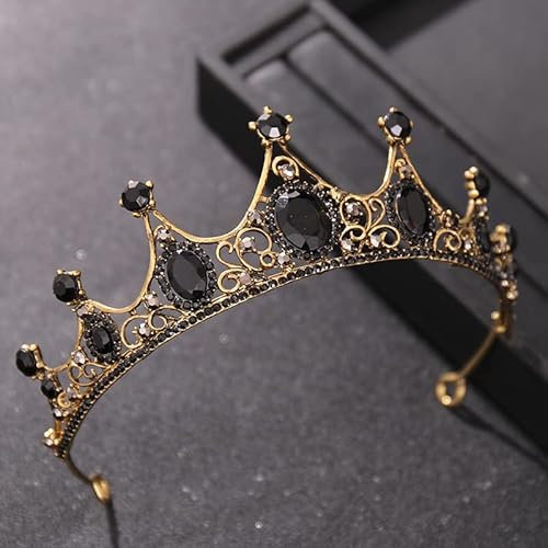 Vintage Prinzessin Haarkrone,Barock Krone Strass Edelstein Krone Prinzessin Festzug Tiara Krone Diademe Kristall Haar Zubehör Stirnband für Verlobung Hochzeitsfeier für Frauen Abschlussball,Schwarz