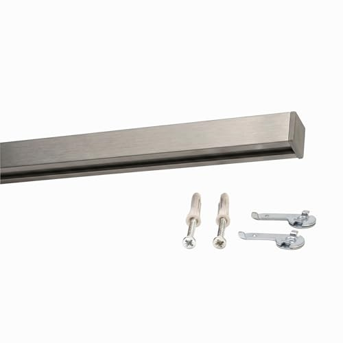 Deco-Raum Gardinenschiene auf Maß Aluminium Innenlauf eckig flach Deckenbefestigung Vorhangstange Flächenvorhang Schiene Innenlaufstange für Vorhänge Spannriegel edelstahl-optik 360cm geteilt Square