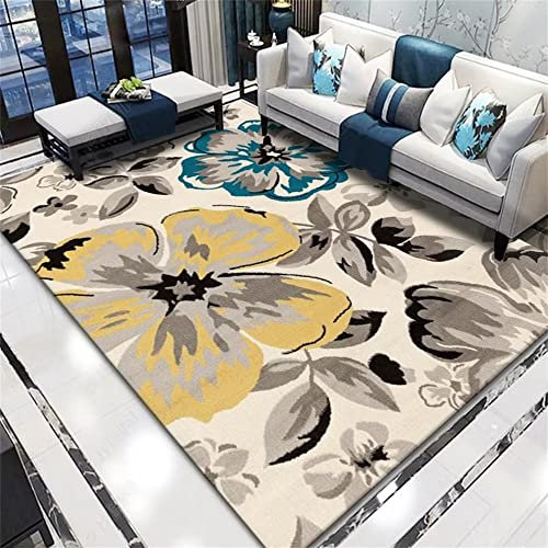 RUGMRZ Area Rug Teppich Draußen Webteppich Gelb grau Blumen dekorations Teppich modern weich Teppich Jugendzimmer Jungen 80X200cm