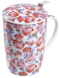 TEA SHOP - Taza de Té o Infusiones con filtro, infusor y tapa - Mug Super Jumbo Peony - Fabricada en Porcelana con diseño exclusivo y original