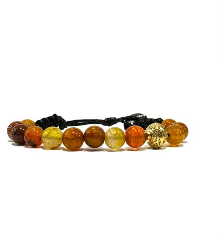 Samsara Bracciale Tibetano Buddista, lunghezza Regolabile, gioiello mistico Portafortuna - Filo in cotone cerato ad alta resistenza (PIETRA DEL DRAGO)