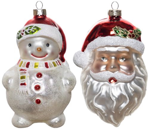 2 Stück Geblasenes Glas Weihnachtsmann Ornamente und Schneemann Ornamente für Weihnachtsbaum Hängende Glas Santa Schneemann Weihnachtsschmuck