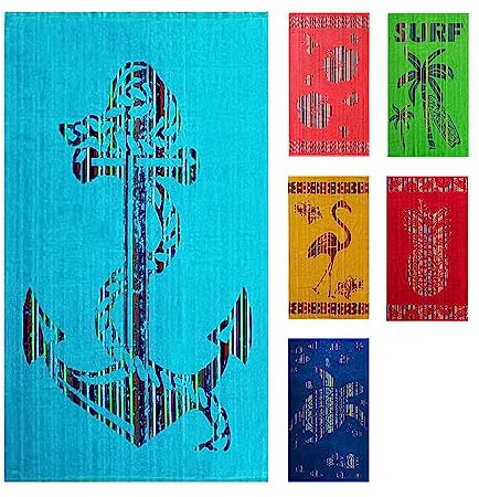 jilda-tex Strandtuch 90x165 cm Badetuch Strandlaken Badelaken Strandhandtuch 100% Baumwolle XXL (Seablue Anchor)