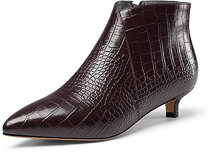 Aachcol Donna a Punta Basso Gattini Tacco Heel Stivaletti Cerniera Ufficio Dress Classico 3.5 CM Heels Rosso Vino 37 EU