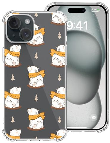 MSEAANBK Niedlicher Wald-Babybär Hülle für iPhone 15, Winterbär, transparente Hülle für iPhone 15 mit 4 Ecken, stoßfester Schutz, schlanke Passform, Handyhülle für Damen, Mädchen, Männer