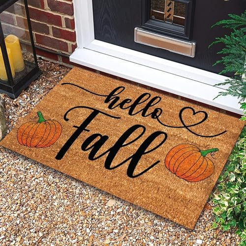 Fall Door Mat, Hello Pumpkin Fall Welcome Mat, Non Slip Fall Doormat Outdoor, Inside Floor Mat Rugs for Autumn Thanksiving Decoration (24x16 Inch)