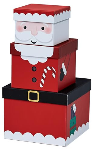 Partisan Products Set of 3 Novelty Christmas Stackable Nested Gift Boxes Present Xmas Santa Cardboard
