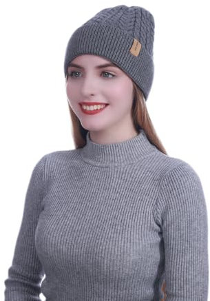 HEYANN Winter Strickmütze Damen Schirmmütze Twist Strickmütze Schädel Cap Beanie Mütze Hüte Mützen Caps Gestrickte Damen Unisex Mütze für Skifahren Sport (Grau)