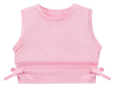 EXARUS Crop-Tanktop für Mädchen, Hip-Hop-Outfits, Cheer, Cropped-Top, Geraffte Seite, Rosa, 140