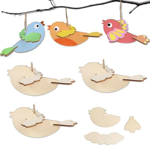 BHGT 3D Vogel aus Holz Ostern Vögel Holzbastelsets für Kinder Ostern Basteln DIY 3D Vögel Frühling Bastelset Oster Deko zum Aufhänge 3D Vögel Deko 3D Vogel Windspiel Bastelset