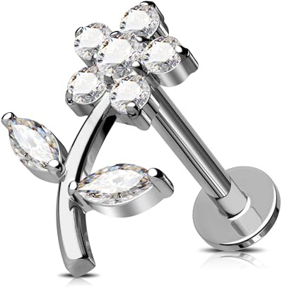 Jewseen Blumen Knorpel Ohrring Flache Rückseite Ohrringe CZ Knorpel Stud Intern Gewinde Helix Ohrringe G23 Titan Nase Piercing