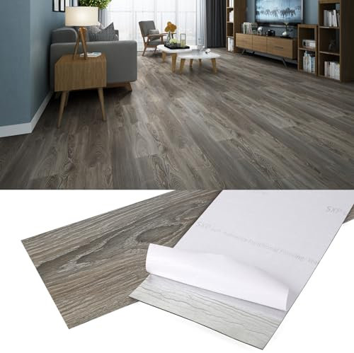 PVC Bodenbelag, Vinylboden Selbstklebend, Bodenfliesen, Klebefliesen Küche, PVC Fliesen, Linoleum Bodenbelag, Balkon Bodenbelag, Holzoptik, Wasserdicht, für Küche Büro (Grau Holz)