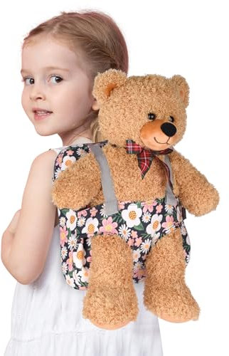 Bebamour Puppentragerucksack, 100% Baumwolle, Kinderrucksack für Puppenzubehör Aufbewahrungstasche (Green Flowers)