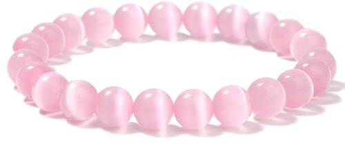 Landorilo Handmade Echte Naturstein Perlen Heilsteine Armband Damen Herren, 8MM Runde Edelsteine Yoga Armbänder, Glücksarmband, Kreative Schmuck Geschenke(Rosa Katzenauge)