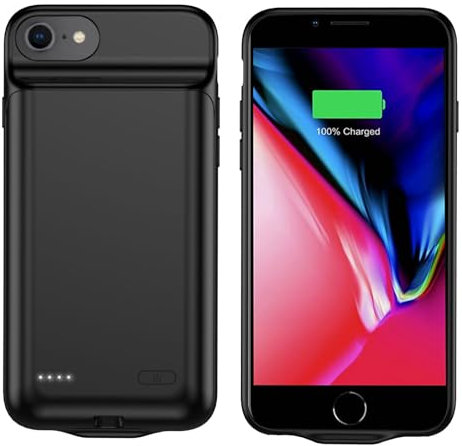 YISHDA Funda de batería para iPhone SE 2020/8/7/6/6S, 6800 mAh, funda de carga de batería ultrafina, para iPhone 8/7/6S/6/SE (3ª y 2ª generación), 4.7 pulgadas, color negro